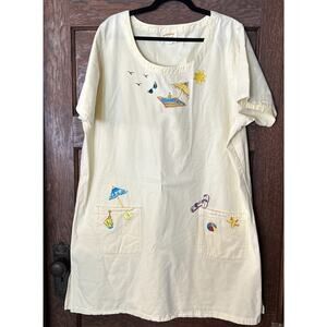Vtg Tia Pastel Yellow Embroidered Beachy Umbrella Dress 2X Coverup Sun Glasses